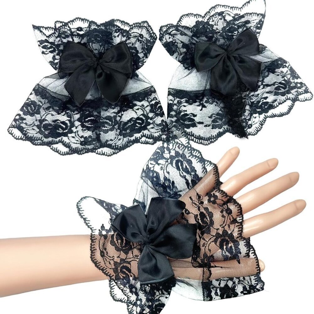 Lace Fingerless Gloves Short Wrist Cuff Women's Wedding Halloween Party Accessor